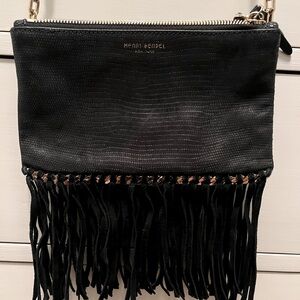 Henri Bendel Black Suede Fringe Crossbody Bag great condition